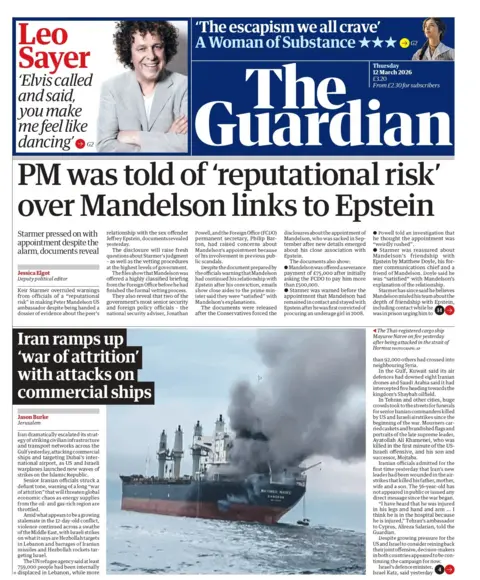"PM was told of 'reputational risk' over Mandelson links to Epstein," reads the headline on the front page of the Guardian.