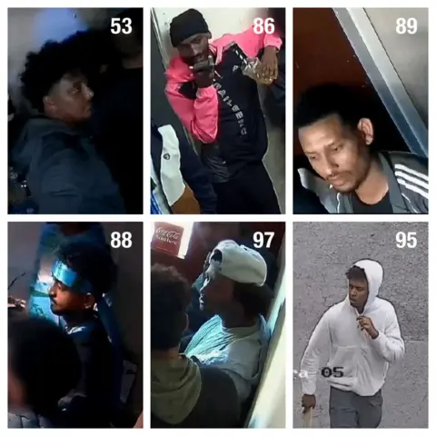 Handout CCTV images of another six men police want to trace.