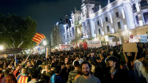 EPA-EFE/REX/Shutterstock Thousands of people participate in a protest calling for the resignation of the regional government of Valencia over the management of floods in Valencia province, Valencia, Spain, November 9, 2024.