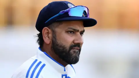  India captain Rohit Sharma during day four of the 3rd Test Match between India and England at Saurashtra Cricket Association Stadium on February 18, 2024 in Rajkot, India. 