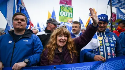 Getty Images Janey Godley on an independence rally