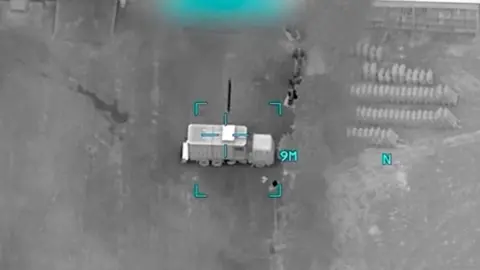 A still from a video showing US strikes on Iranian targets