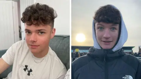 Images of two young men placed side by side. William, to the left, wears a white T-shirt and has short, curly brown hair. Eddie is smiling, has short, curly brown hair and wears a black jacket over a grey hoodie.
