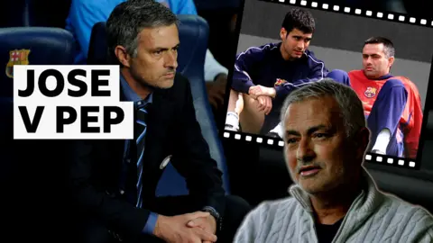 Rival managers Jose Mourinho and Pep Guardiola