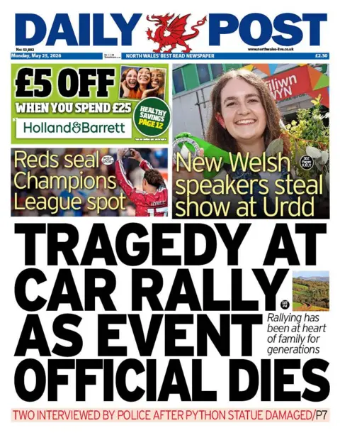 Daily Post The front page of the Daily Post with the headline Tragedy at car rally as event official dies 