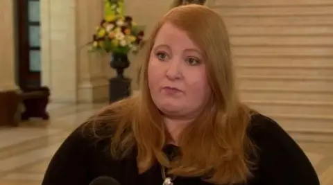 Naomi Long pictured in Stormont's Great Hall earlier