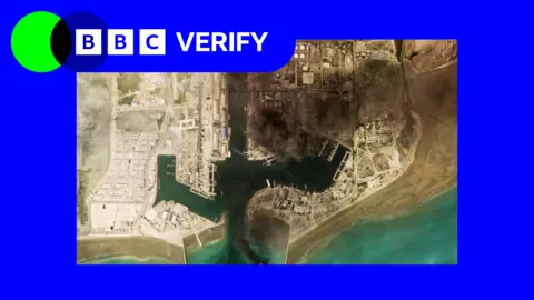 A composite graphic showing a satellite image next to the BBC Verify logo.