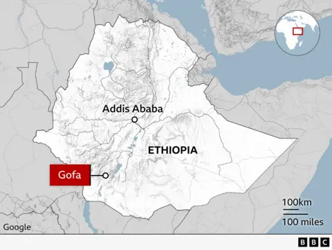 Mapa da Etiópia mostrando a localização de Gofa