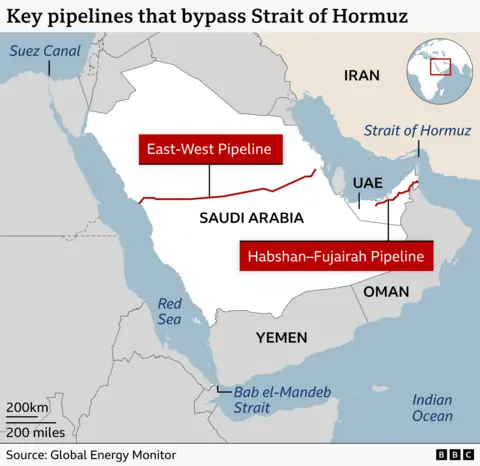 A maps shows pipeline routes.
