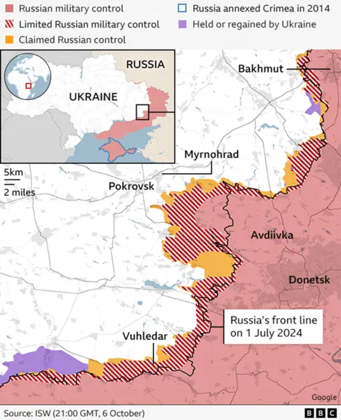 00 GMT connected  6 October - root   ISW. There is simply a enactment     showing the beforehand   enactment     arsenic  it stood connected  1 July. The maps shows the Russians person  made important    gains - tens of kilometres successful  places - towards the metropolis  of Pokrovsk successful  particular. 