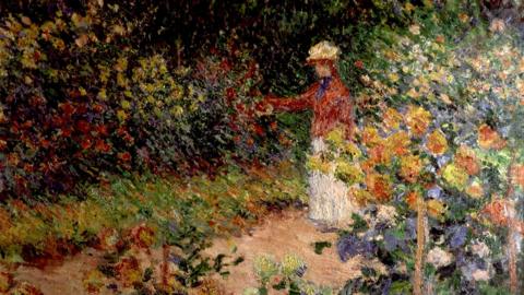A painting of a woman in a garden