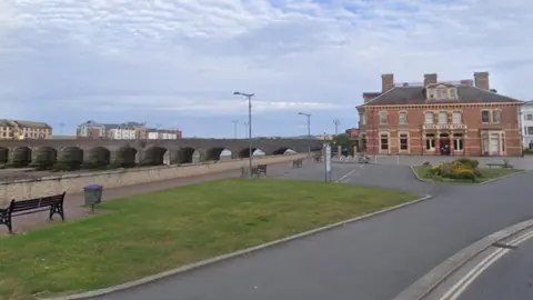 Google image of Taw Vale in Barnstaple. Barnstaple Long Bridge is to the left of the image. The Museum of Barnstaple & North Devon is to the right.