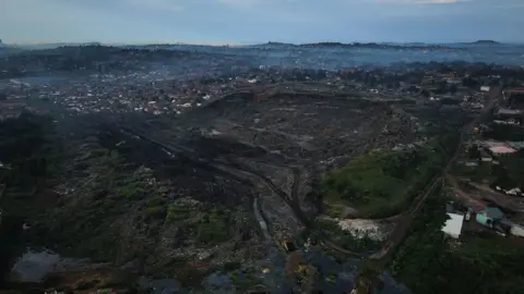 The view of the bird's eye of the vast Kiteezi waste site 