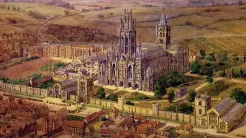St Edmundsbury Cathedral An artist's impression of the Abbey of St Edmund