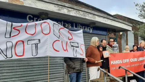 Mark Nicholson Protest outside Cross Gates' old library in January 2024