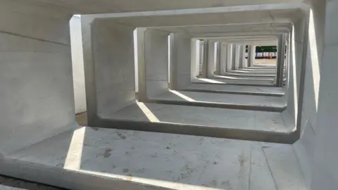 James Burridge/BBC Pre-constructed concrete blocks for a tunnel