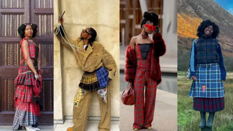 Blessing Afolayan Fashion content creator and stylist Blessing Afolayan wearing different tartan fashion looks.