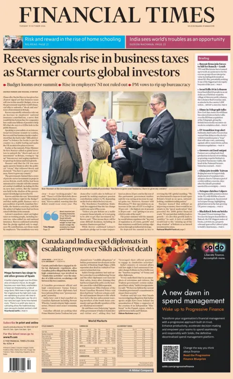 The front page of the Financial Times