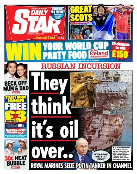 The headline on the front page of the Daily Star reads: “They think it's oil over...”.