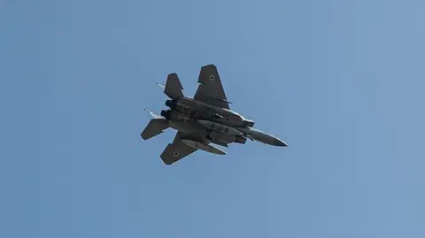 An Israeli F-15 fighter jet seen from below - two crew members from a similar plane were rescued from inside Iran over the weekend 