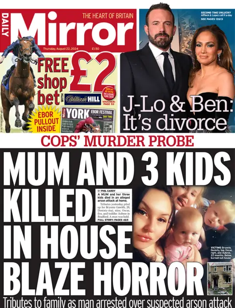 Mirror front page, 22 August