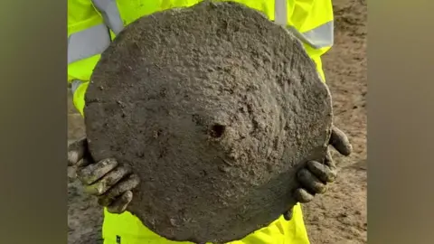 National Highways Roman quern, Tempsford, Beds