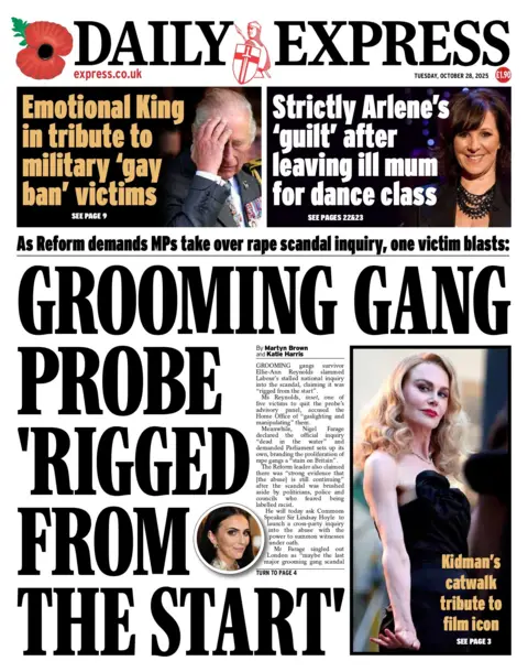 "Grooming gang probe 'rigged from the start'," reads the headline on the front page of the Daily Express.