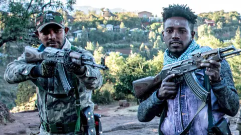 AFP Amhara Fano militia fighters in Lalibela, on December 7, 2021