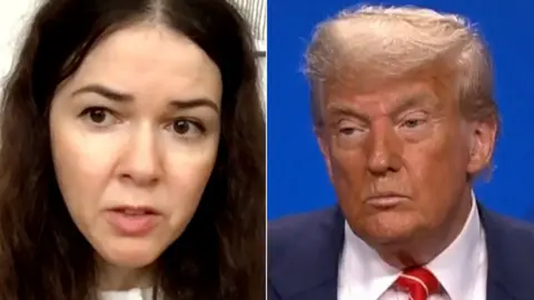BBC Journalist Myroslava Petsa alongside a profile shot of Donald Trump