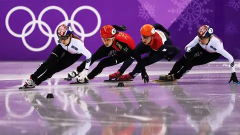 Getty Images Sukhee Shim of Korea competes during the Short Track Speed Skating - PyeongChang 2018