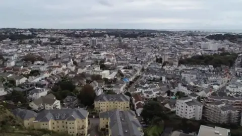 Aerial view of buildings.