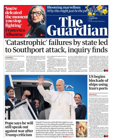 "'Catastrophic' failures by state led to Southport attack, inquiry finds," reads the headline on the front page of the Guardian.