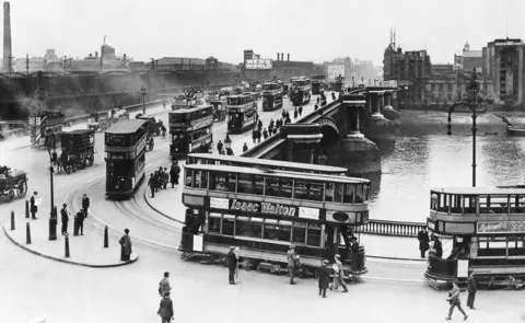 Getty Images Trams crossing Blackfriars Bridge, London. circa 1st March 1911