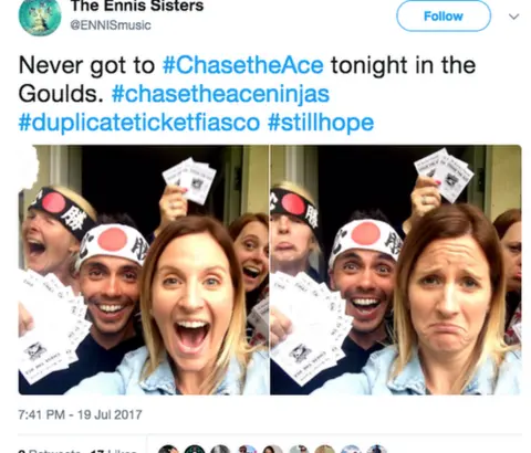 Twitter /@EnnisMusic Tweet about Chase the Ace being postponed