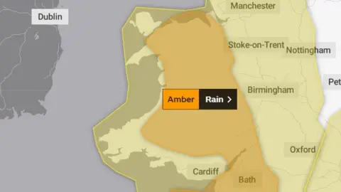 Met Office map showing weather warning