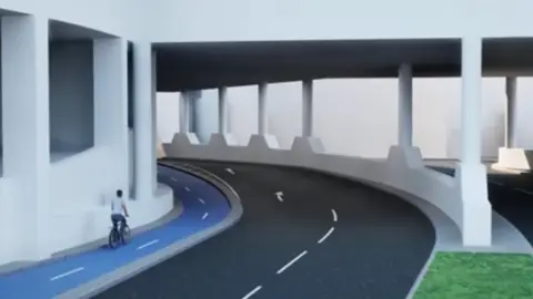 Transport for Wales Queensway with cycle path