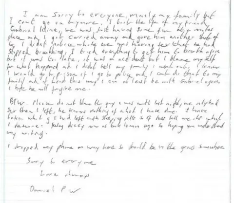 Met Police A copy of the fake suicide note