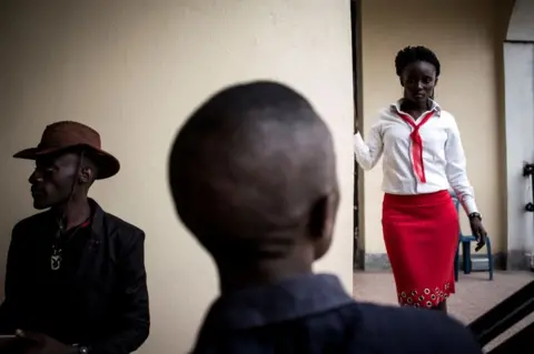 AFP Students are seen during a welcoming ceremony for first year students on February 3, 2018 in Beni.