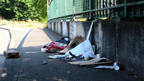 BBC Trash left behind on a street in Portland