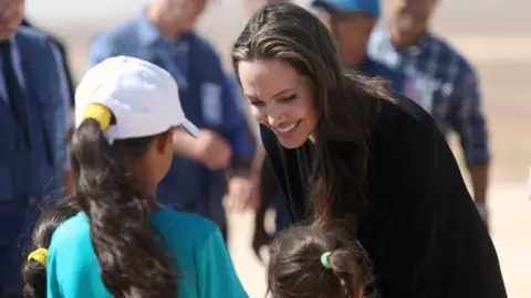 Getty Images Angelina Jolie visits Syrian refugees in Jordan. Photo: September 2016