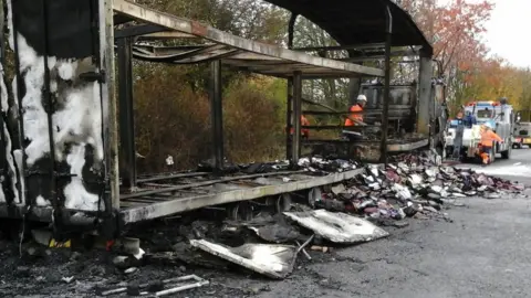 Highways England A30 lorry fire. Pic: Highways England