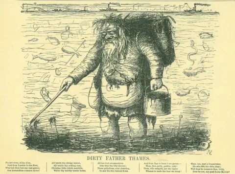 Alamy A 1849 cartoon from Punch showing "Dirty Father Thames - more an open sewer than a river"