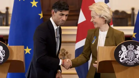 PA Media Rishi Sunak and Ursula von der Leyen shake hands