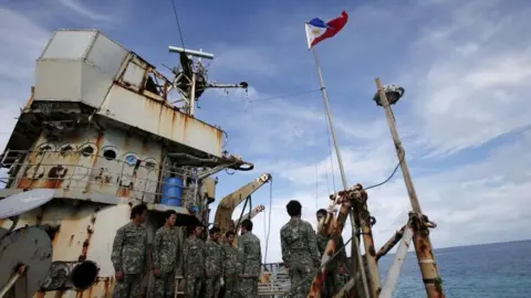File photo of members of Philippine Marines on board the BRP Sierra Madre in the Second Thomas Shoal