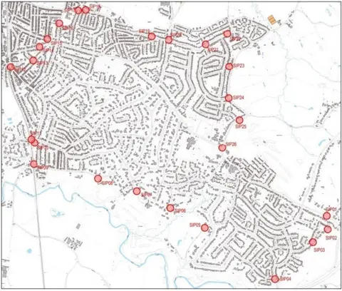 Debtal Architecture A proposed plan of the 26 sites where poles will be erected around Hale