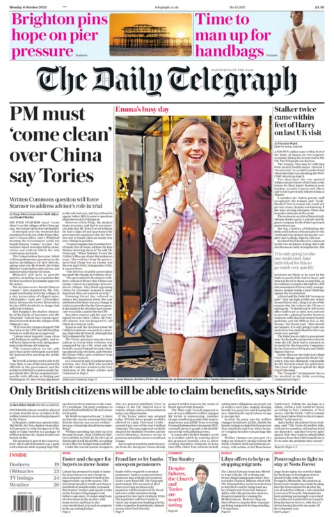 e3e932d0-a236-11f0-928c-71dbb8619e94.png 'Police could get power to ban protests' and 'PM must come clean over China'