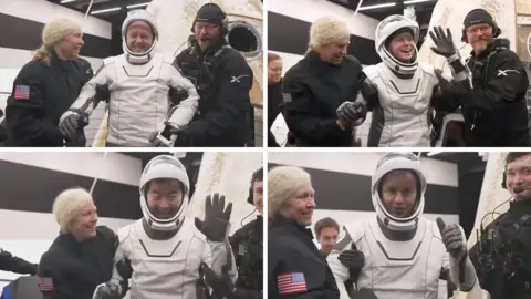 Composite showing the four astronauts arriving