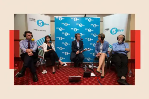 Getty Images Andy Burnham, Liz Kendall, Yvette Cooper and Jeremy Corbyn take part in a radio hustings hosted by presenter Nicky Campbell