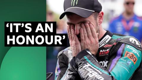 An emotional Michael Dunlop after equalling Joey Dunlop's wins record