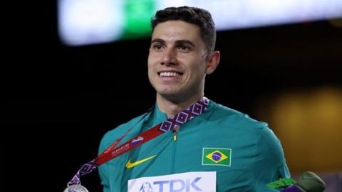 Thiago Braz after winning silver at the 2022 World Indoor Championships in Belgrade